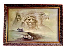 Native American Indian Warrior painting G. BOGARD Framed Native American Indian