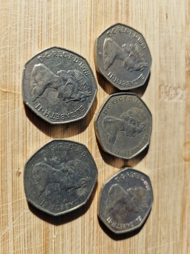 Five old pence pieces one - pieces,