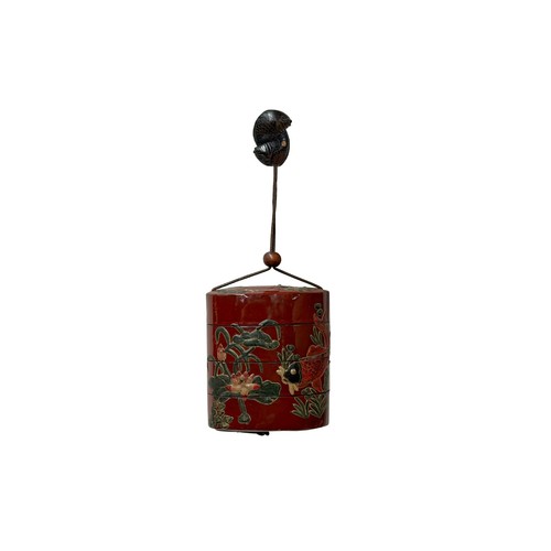 Vintage red lacquer inro - red,