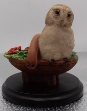 Vintage Teviotdale Resin Bird Figure : Owl on Basket of Poppies : Edlmann, 1995