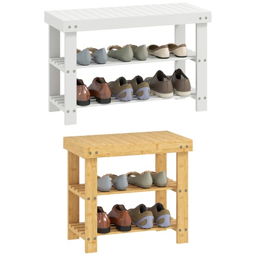 Homcom bamboo shoe bench - bamboo,