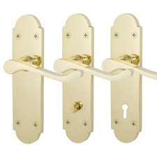 Door Handles BRASS Victorian Scroll Shaped Bathroom Latch Lock Sets POLISHED