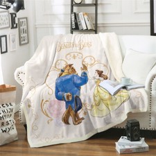 3D Beauty and the Beast Blanket Fleece Soft Warm Sofa Bed Throw Single Double