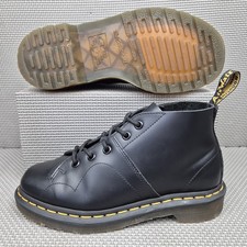 Dr Martens Church Monkey Boots UK 4 Smooth Black Leather Yellow Stitch Docs DM