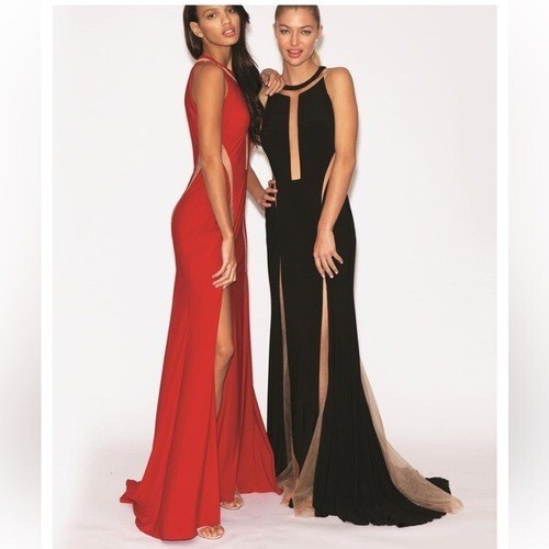 Jovani jersey black - long, nude