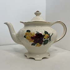 Sadler England Teapot 3 Cup Very Rare Yellow Red Roses With Gold Details Vintage