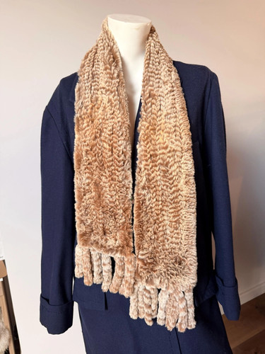 Vintage beige rabbit fur scarf - rabbit,