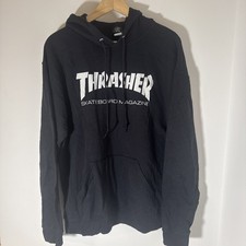 Thrasher Magazine Skate Hoodie Pullover Large Black Hooded Sweatshirt White Logo