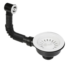 Kitchen Sink Basket Strainer Waste & Overflow Drain Coloured White for 90mm Hole