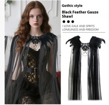 Halloween Feather Mesh Cape with Black Fur Collar - Vampire Witch Stage Costume