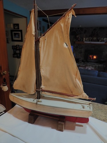 Vintage large wood boat - large,