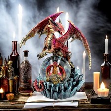 Red Mother and Baby Dragon Fantasy Art Figurine Statue Gothic Ornament Sculpture