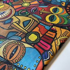 Tribal Faces Faux Silk Fabric Dress Craft Quilting Costume Lining Material 44"