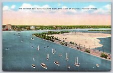 Postcard Charter Boat Fleet leaving Miami for Day of Deep-Sea Fishing FL N17