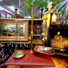 Antique Beam Scales / Brass & Copper on Mahogany Base / G & B Morvan c. 1900