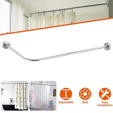 L Shape Shower Rail Rod Wall Mounted Curved Bath Pole Stainless Steel Adjustable