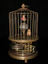 collectable ! Decorated Old Copper Carved Bird In Cage Mechanical Table Clock