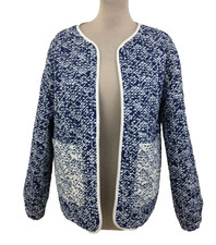 Per Una Women's Reversible Jacket Size L Blue Mix Long Sleeve Pockets New F1