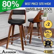 ALFORDSON 2x Swivel Bar Stools Eden Kitchen Wooden Dining Chair BLACK