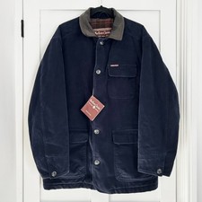 Vintage MARLBORO CLASSICS Navy Heavy Chore Utility Jacket Leather Collar MEDIUM