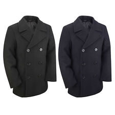 Pea Coat US Navy Military Vintage Style Wool Jacket Classic Dress Suit Black New