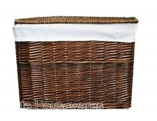 Woodluv Large Brown Lidded Wicker Storage Lined Basket Trunk Chest Hamper
