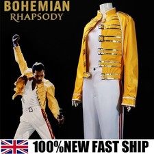 Queen Lead Vocals Freddie Mercury Cosplay Costume Yellow Leather Jacket Coat🔥