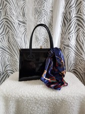 Vintage Black Patent Leather Handbag Metal Hinged Frame Bag Jane Shilton 60s 70s