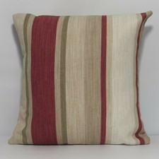 Handmade Cushion Cover in Laura Ashley Awning Stripe Raspberry Lichen Both Sides