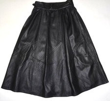 italy Vintage GIANNI Black leather full long SKIRT S uk 8-10 high waist buckle