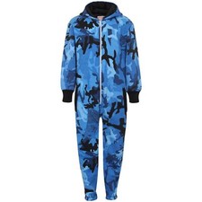 Kids Girls Boys Fleece Camouflage Blue A2Z Onesie One Piece All In One Jumpsuit