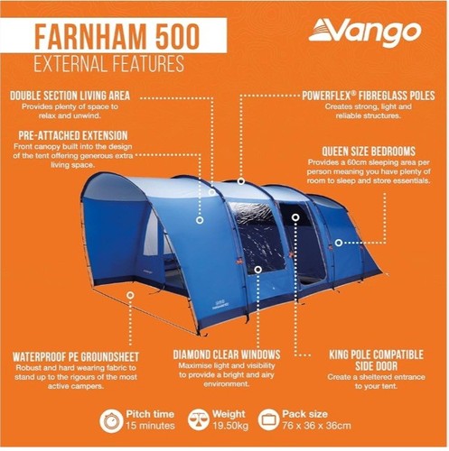 Vango farnham 500 blue tunnel - farnham,