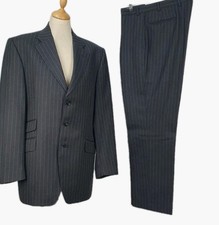 Aquascutum London Dark Grey Pinstripe Wool Trousers Suit Size UK Chest 42S W 36"