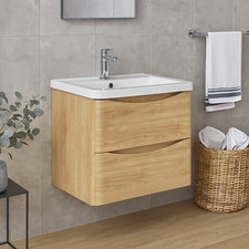 600mm Wall Hung Vanity Unit Light Oak with Basin Modern Bathroom Furniture
