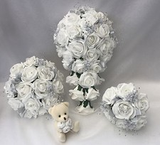 Wedding Flowers White Rose Butterfly posy Bride Bridesmaid Flower Girl Wand