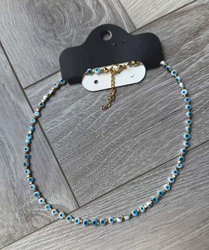 Blue white beaded evil - blue,
