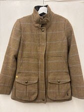 JOULES Field Coat Women UK 12 Brown Jacket Tweed Wool Country Plaid Tartan Check