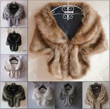 High-grade Elegant Bridal Wedding Faux Fur Shawl Stole Wrap Shrug Scarf UK 6-8 