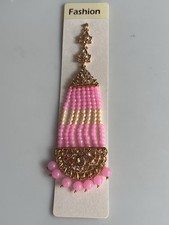 Indian Pakistani Maang Tikka Pink Pearls Gold Stones Bridal Costume Jewellery
