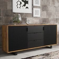Sideboard 140cm Modern Cabinet | Slatted Doors Drawers | Sleek Design Unit