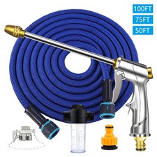 100FT Heavy Duty Flexible Expandable Garden Water Hose Pipe With Water Spray Gun
