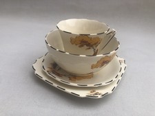 Vintage Woods Art Deco Ivory Ware Trio (Cup Saucer Side Plate) + Bowl