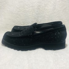Donald J Pliner Rio Loafers Crystal Embellished Chunky Suede Shoes Black Size 7