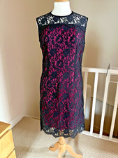 Jaeger Dress Vintage M Slim Fit Sleeveless Black Pink Lacey Party Cocktails