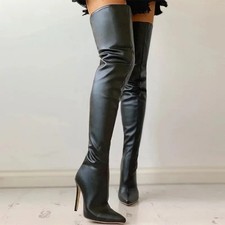 sexy thigh high boots stretch boots PU leather on the heel boots black