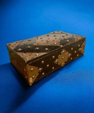 Antique Colonial Wood And Brass Bound Box