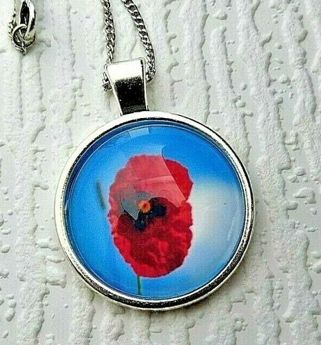 Single red poppy blue - single,