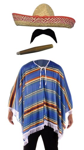 Mexican blue poncho - poncho, moustache