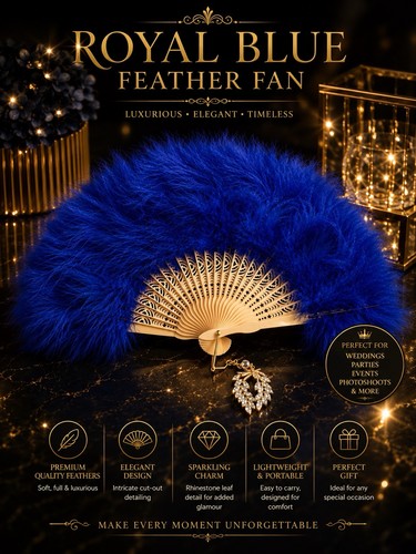 Royal blue ostrich - feather, fan