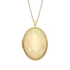 9ct Yellow Gold on Silver Vintage Style Large Oval Locket Pendant Necklace Chain